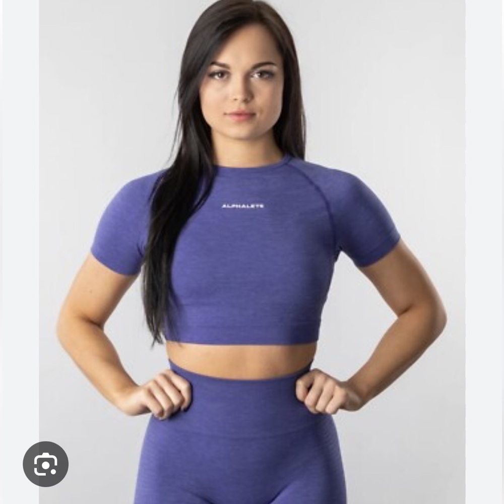 Alphalete Revival 3 piece Set - Purple Shorts, Leggings and Crop Top